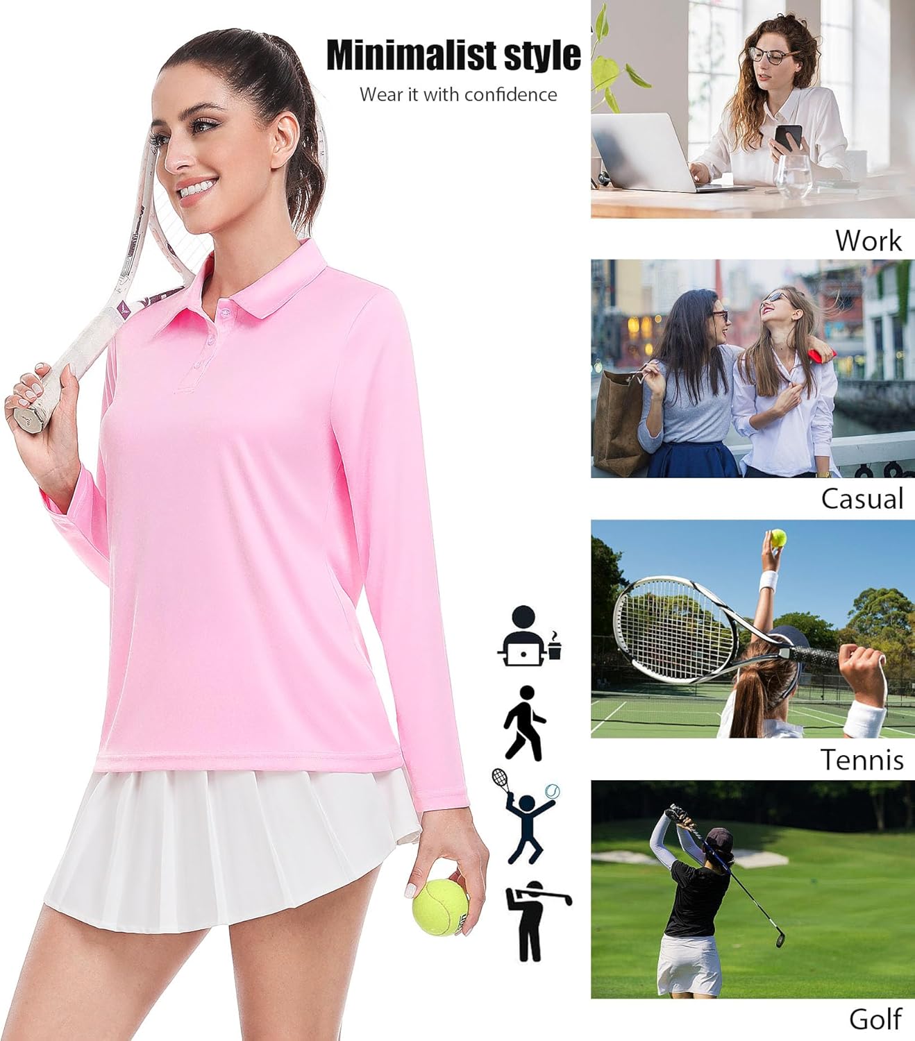 Star Vibe Long Sleeve Polo Shirts for Women Moisture Wicking Golf Shirt Quick Dry UPF 50+ Sun Tennis Athletic Tops 3 Pack - Image 4