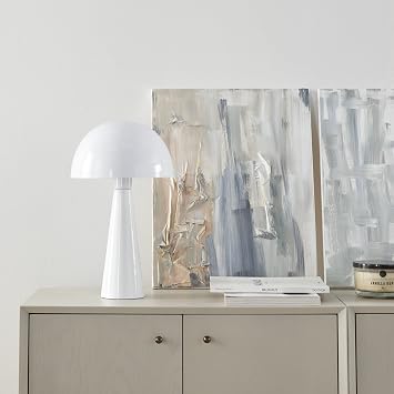 Nourison Home 16" White Metal Mushroom Table Lamp, Modern, Retro, Desk Light for Bedroom, Dining, Office, Entryway