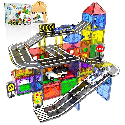 Magnetic Tiles - Road Set, Magnetic Building Blocks, Preschool Montessori Toys Gift for 3+ Year Old Boys and Girls, Sensory Travel Toys for Kids Aged 3-5 and 4-8, Ideas for Toddler with Autism
