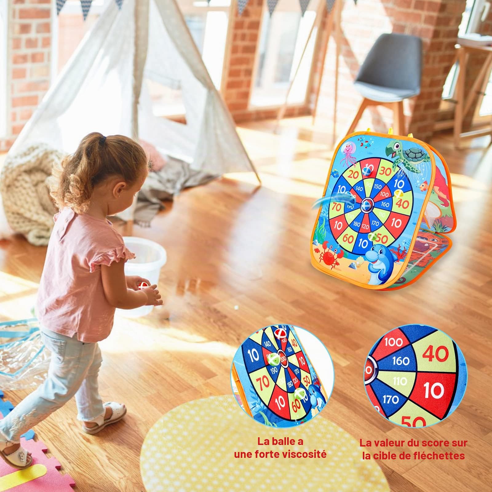 Vdealen Jeu de Lancer avec Sac de Haricots pour 3 à 8 Ans Enfants 3 en 1 Lancer de Sac de Sable Jouets de Fléchettes Cadeau Amusant pour Anniversaire ou Noël Jouets de Fête Intérieurs et Extérieurs
