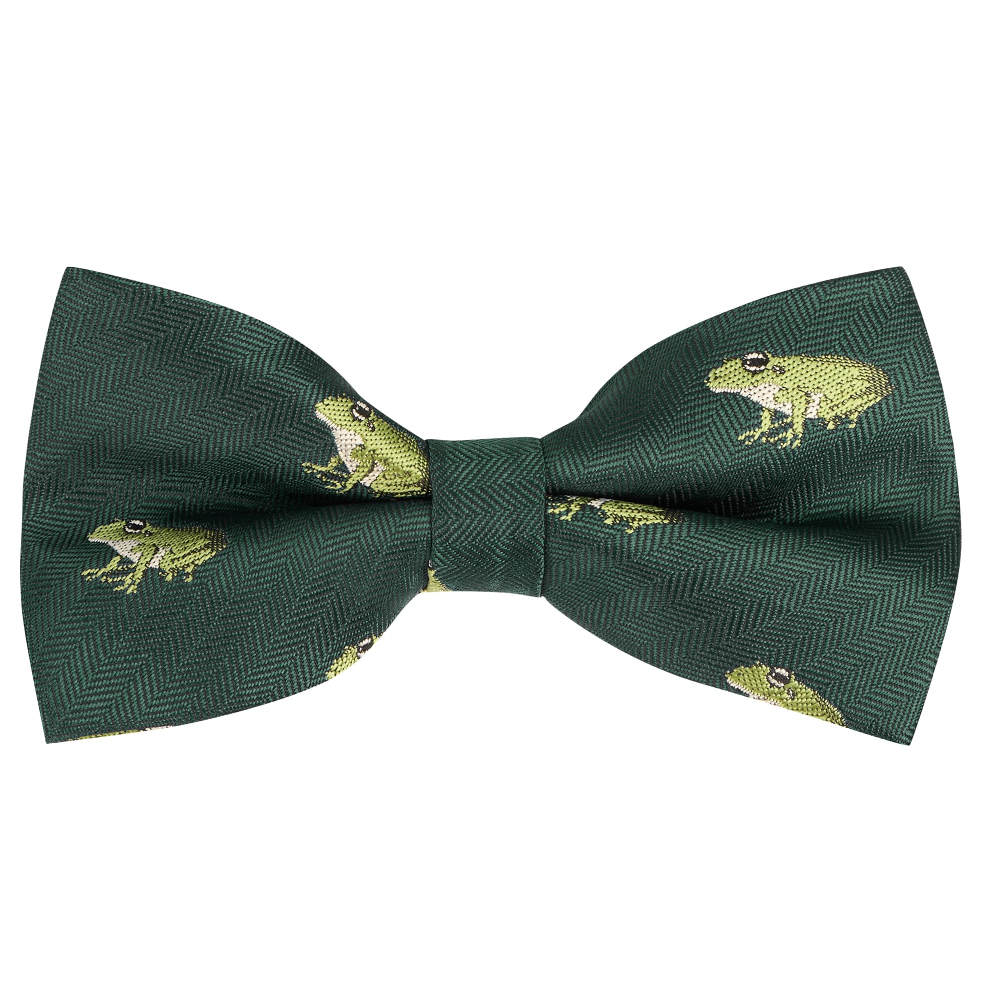 King & Priory Frog Dark Green Herringbone Embroidered Bow Tie