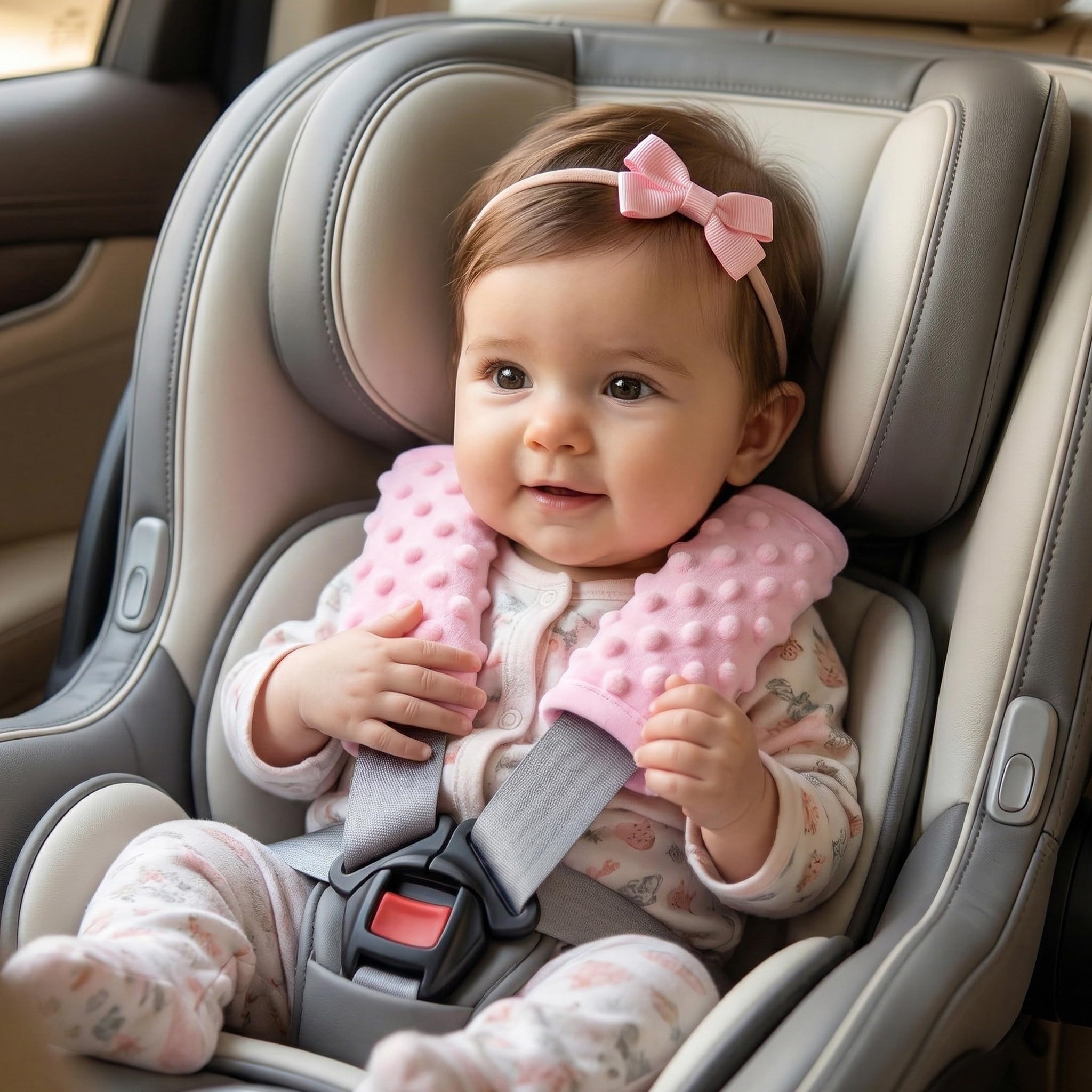 Pro Goleem Fundas de correa de asiento de coche para bebés y niñas, almohadillas suaves para todos los asientos de coche, cochecito, coche de empuje, rosa