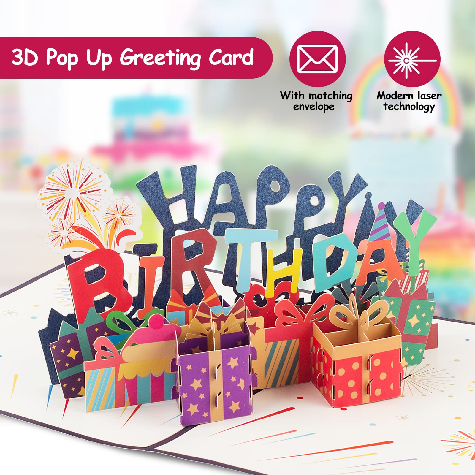 2 Biglietti Di Auguri Di Compleanno Con Effetto 3D – Design Moderno Per Lei – Con Busta E Confezione Protettiva – Ideali Per Regali Di Denaro (Happy Days) - 3