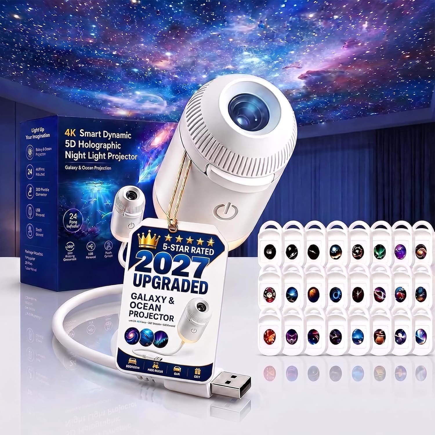 Galaxy Projector, 5D Holographic Night Light, Star & Ocean, 24 Films