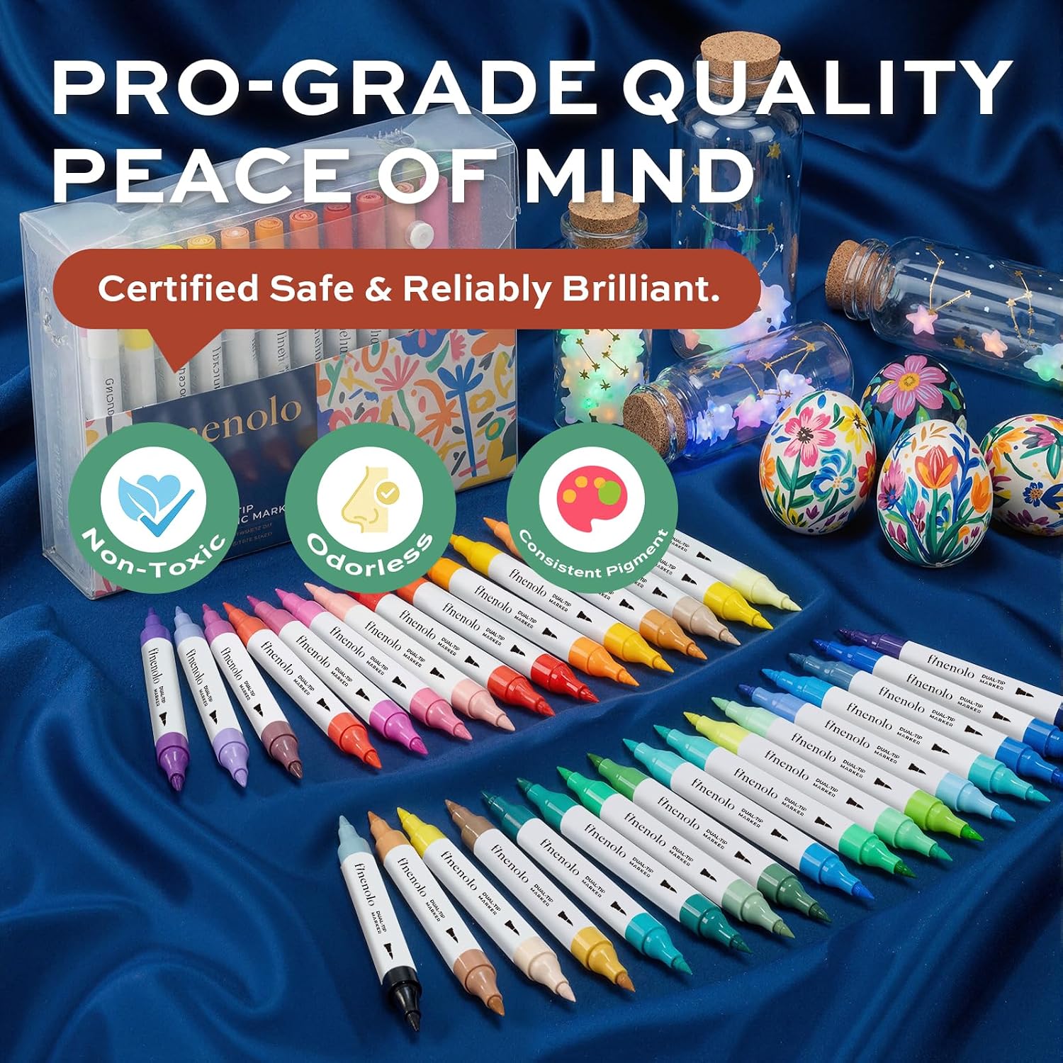 finenolo 72 Colors Acrylic Paint Markers, 36 Dual Brush Tip Art Markers, Water Based Acrylic Pens for Rock, Wood, Fabric, Glass, Stone Painting and DIY Crafts– Vibrant, Non-Toxic, Blendable