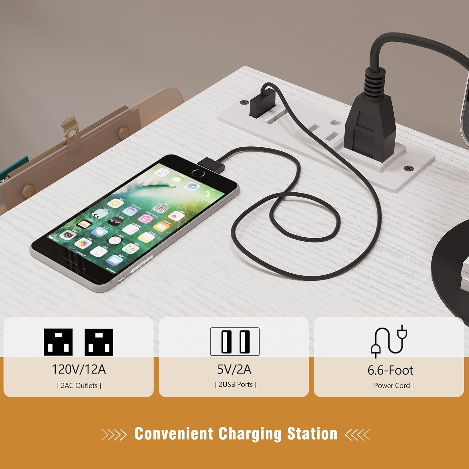 Modern Corner Vanity Desk with 6 Fabric Drawers Power Outlet Side Pocket L Shaped Drawers Makeup Desk Dressing Table for Girls Women Bedroom (White)