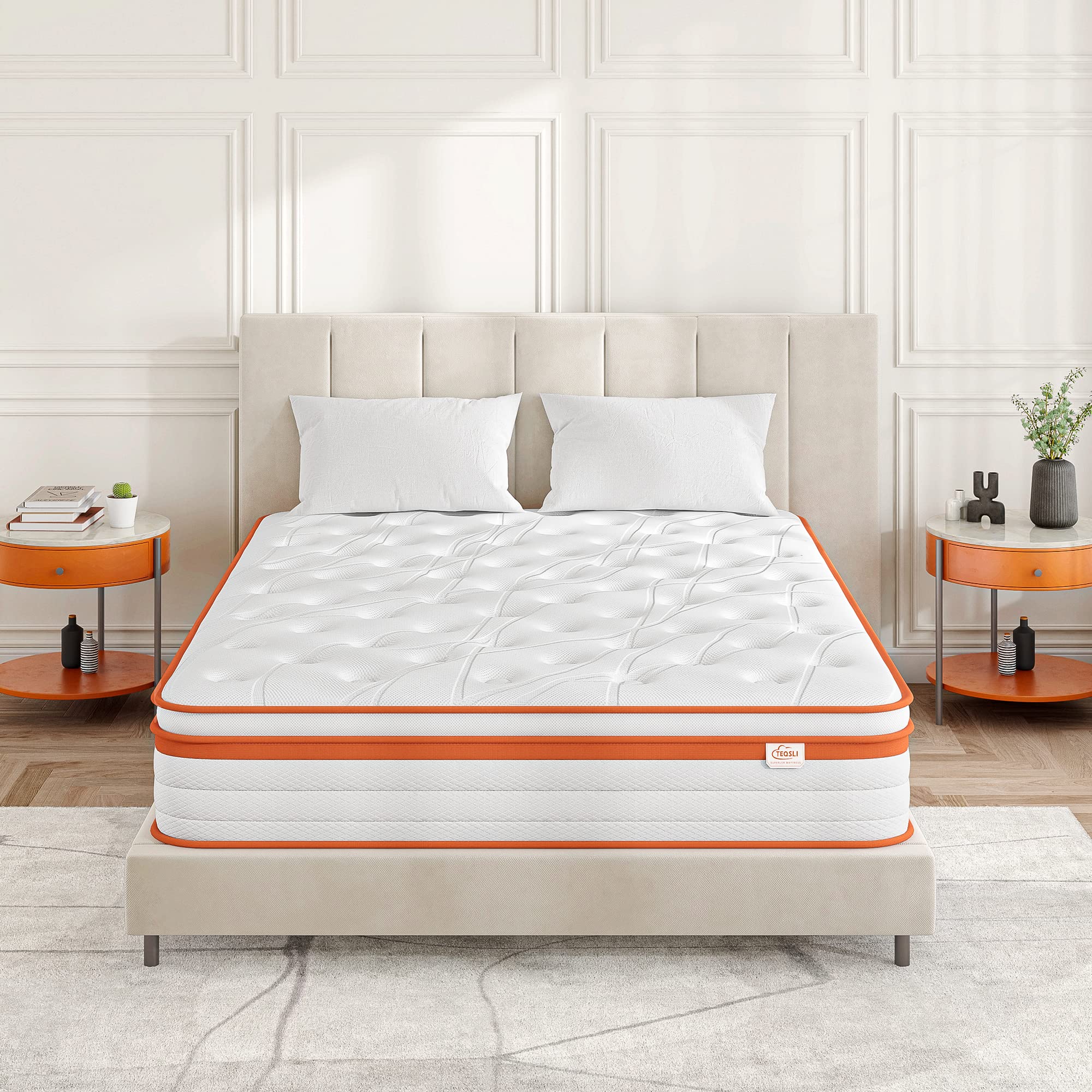 TeQsli Gel Federkernmatratze 140x200 cm, 25 cm Höhe 7-Zonen Taschenfederkernmatratze mit Gel Memory Schaum, ergonomische Unterstützung & Druckentlastung, H3 H4, Oeko-Tex & CertiPUR Zertifiziert