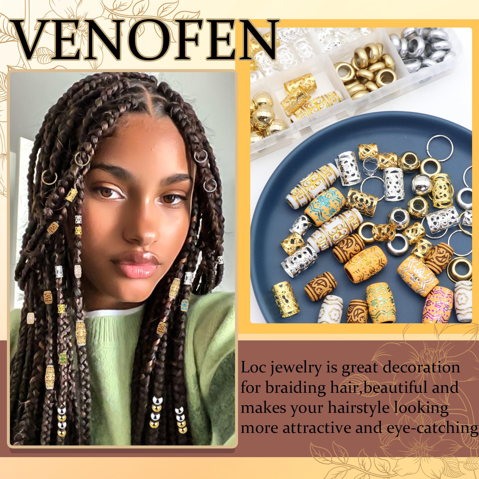 232PCS Haarschmuck für Zöpfe Loc Dreadlock Perlen gemischte Farbe Holz Haar Perlen Metall Legierung Zöpfe Manschetten Spulen Ringe Haarschmuck Zubehör Set für Frauen