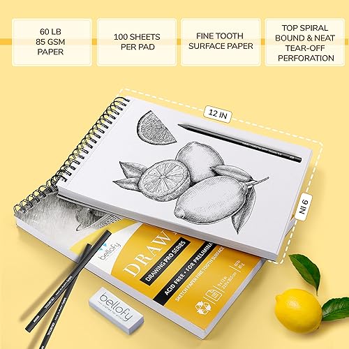 Miniatura 2 de Bellofy 3 blocs de papel de dibujo de 9 x 12 pulgadas | 300 hojas | 60 libras 3.00 oz | Papel de bocetos sin ácidos para medios secos | Bloc de