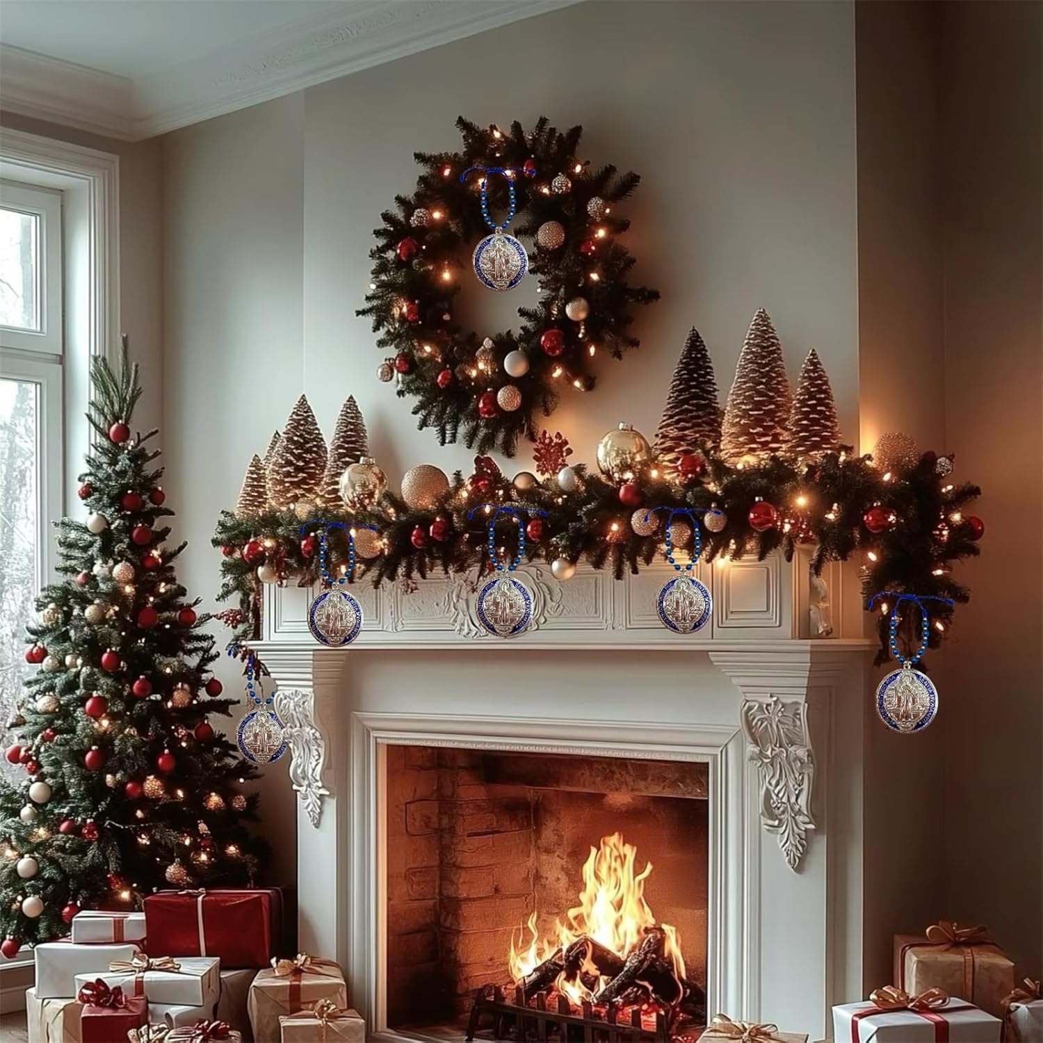 Escapularios Catolicos,2PCS Golden Saint Benedict Medal Protection Blessing Charm, St Benedict Crucifix, Catholic Handmade Jewelry Gift Car Hanging Home Decor (2PCS Pocket Blue) - Image 6