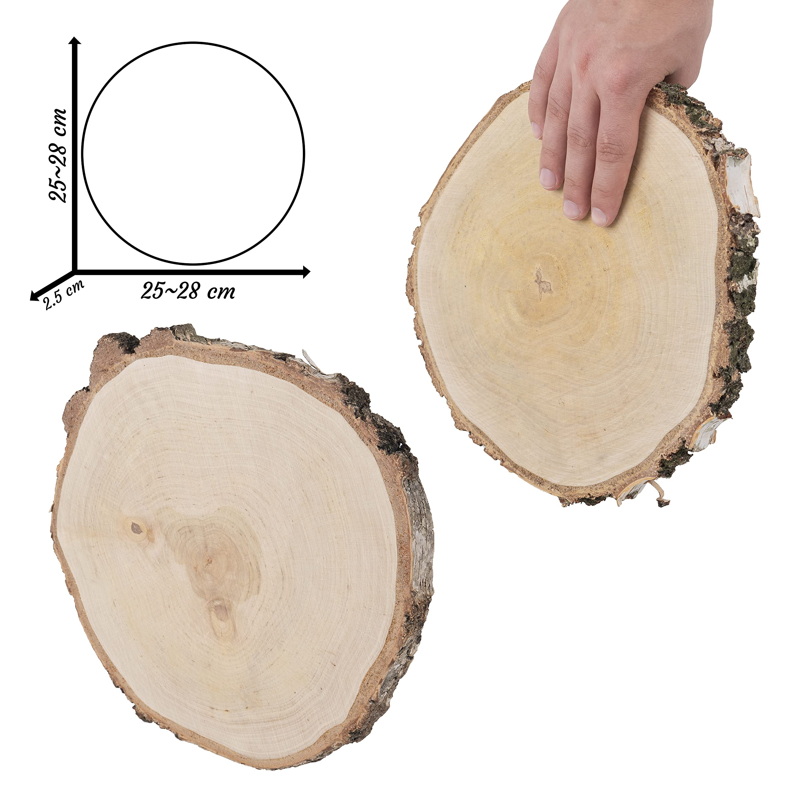 La Manuli Holzscheiben Rund, 25 Stück Groß, Durchmesser 25-28cm, 2.5 cm Dicke, Baumscheiben für DIY Handwerk, Tischdekoration, Gemälde, polierte Baumscheiben mit Rinde | Holzdeko zum basteln (25)