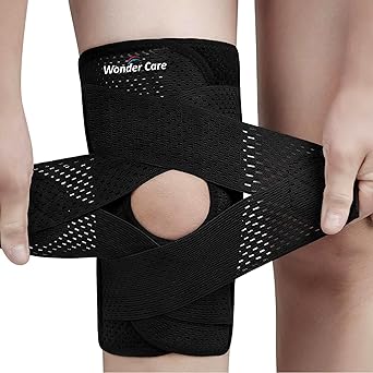 Wonder Care Adjustable Wrap Knee Support Brace, Air Mesh Fabric Knee Brace Cap for Pain Relief, Sports, Arthritis, Running Protection for Men & Women (1, XL) - image, photos