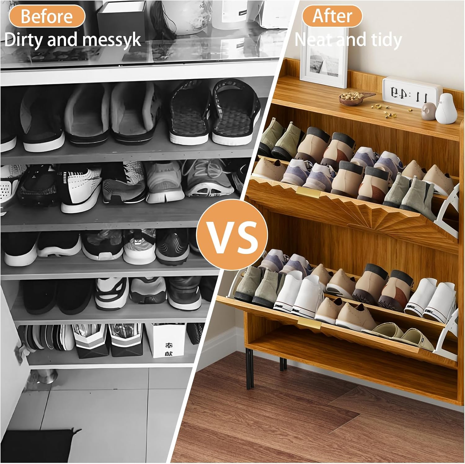 Shoe Cabinet with 2 Flip Drawers,Slim Entryway Shoe Storage Cabinet,31.5" Hidden Freestanding Entryway Shoe Organizer,Wood Fluted Shoe Rack Cabinet for Hallway,Living Room