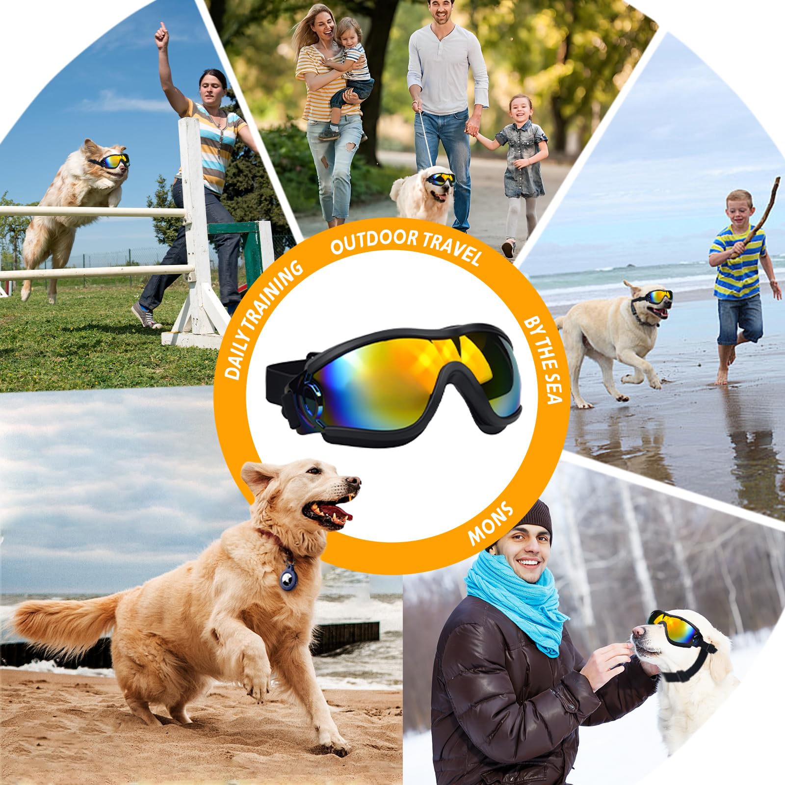 Occhiali per Cani, Occhiali da Sole per Cani con Cinturino Regolabile, Ai Raggi UV con Cinturino Elastico Regolabile Antivento Impermeabili (Black Red)