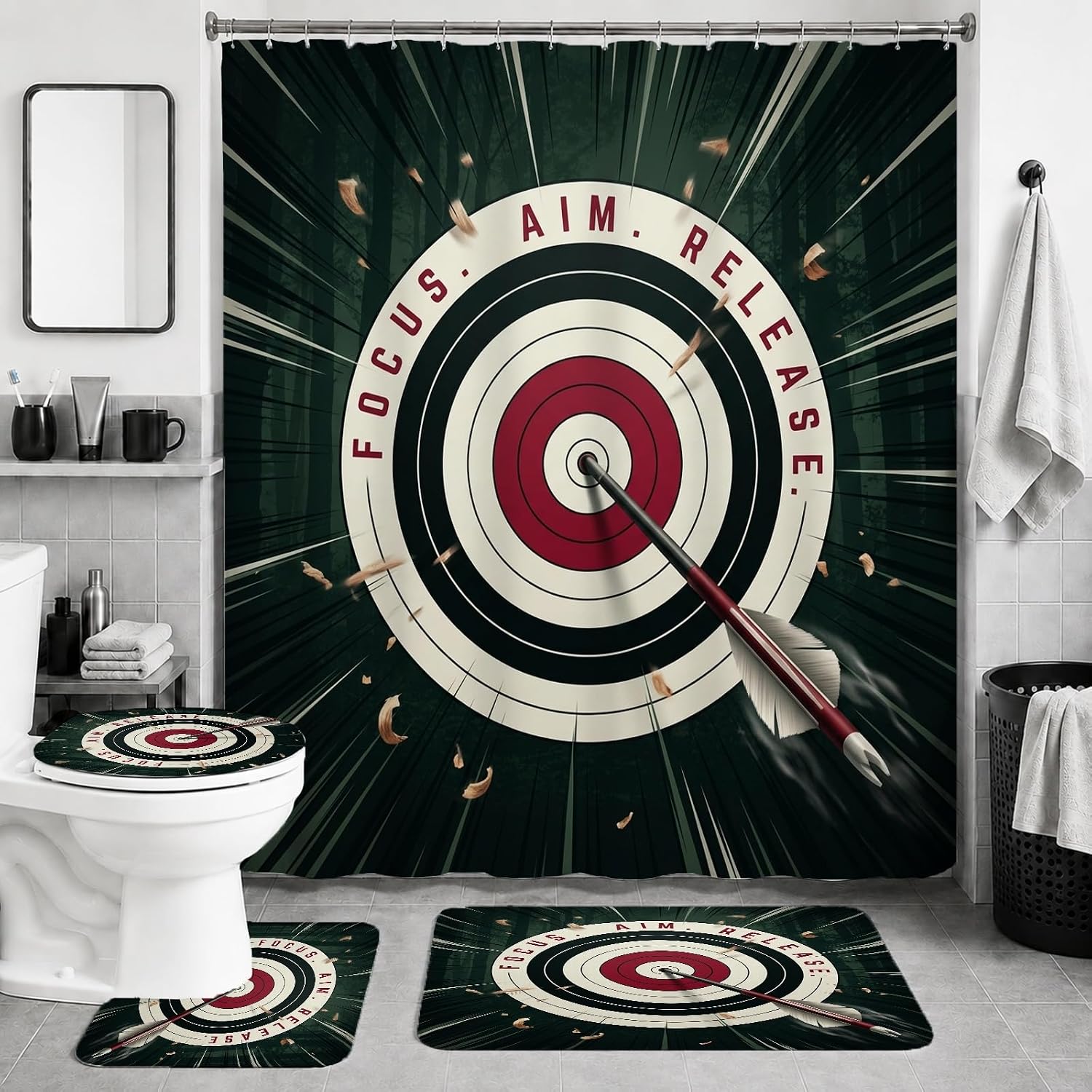 Motivational Archery Target Quote Graphic Shower Curtain Sets