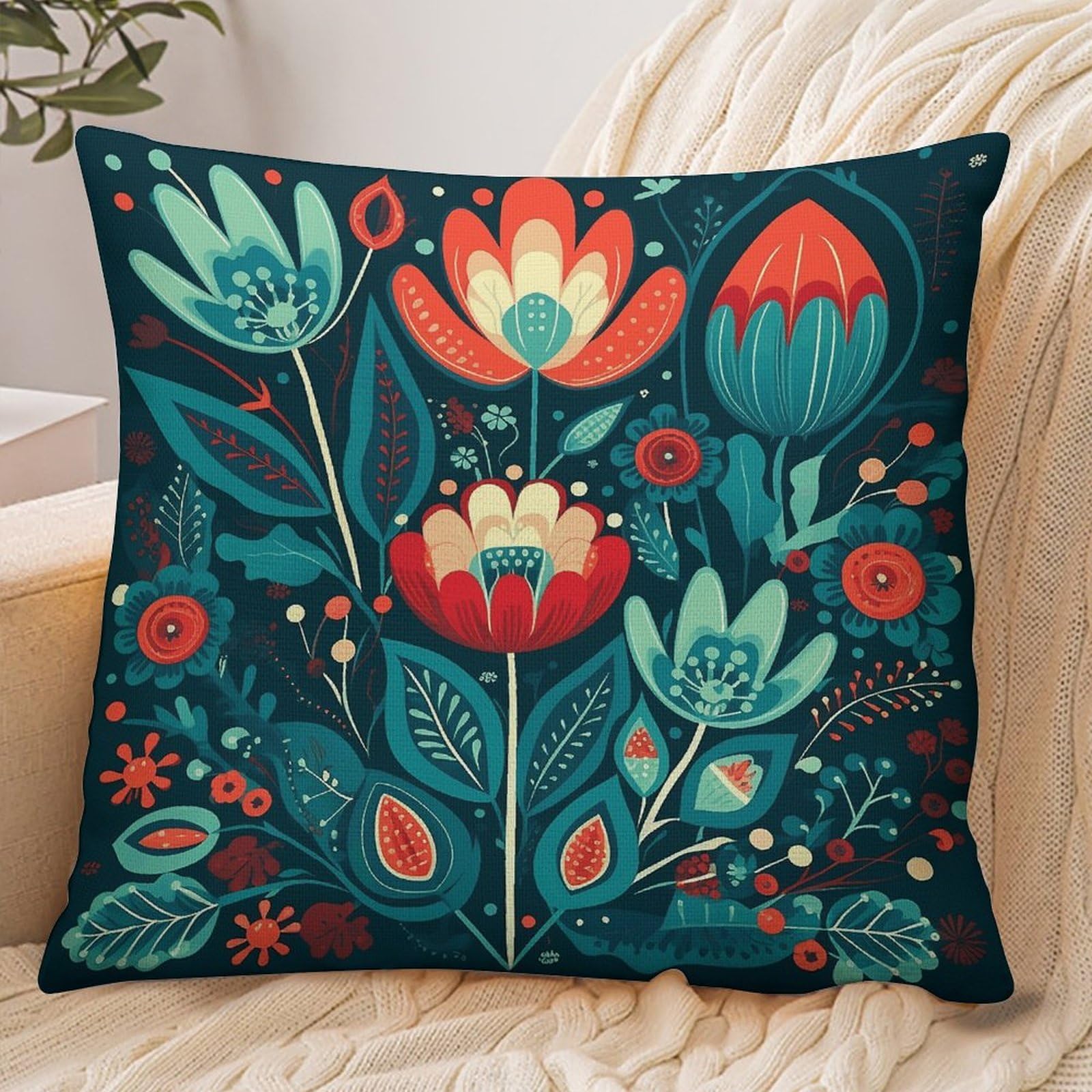 Fekiloot Style Folk Blue Flowers Pillowcase Pillow Sham Pillow Case