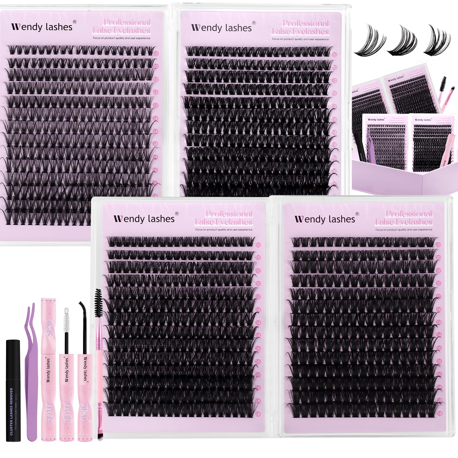 WENDY LASHES Natural Lash Clusters Kit D Curl Soft Cat Eye DIY Eyelash