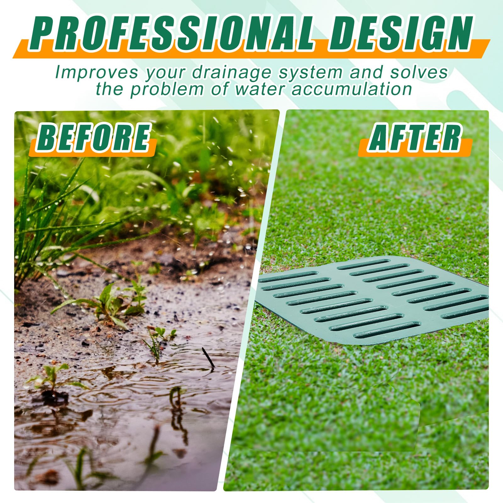 Cuenca de captura con rejilla de 15 x 15 pulgadas, cuadrada, grande, para drenaje con cesta de escombros, lavabo de drenaje francés sin agujero reservado para patio, bajante, césped, tubería