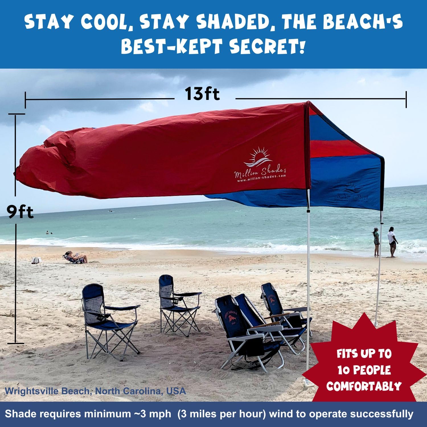 Ultimate Flying Beach Shade | Most Innovative Beach Shade Canopy with UPF 50+ Sun Protection | Sun Shade Beach Canopy with Lightweight, Easy Setup & 360° Views (Original Flying Beach Shade)