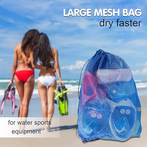Miniatura 2 de Paquete de 3 bolsas de malla de gran tamaño de 19 x 27 pulgadas para esnórquel, buceo, equipo de buceo, bolsa de red con cordón de gran tamaño para