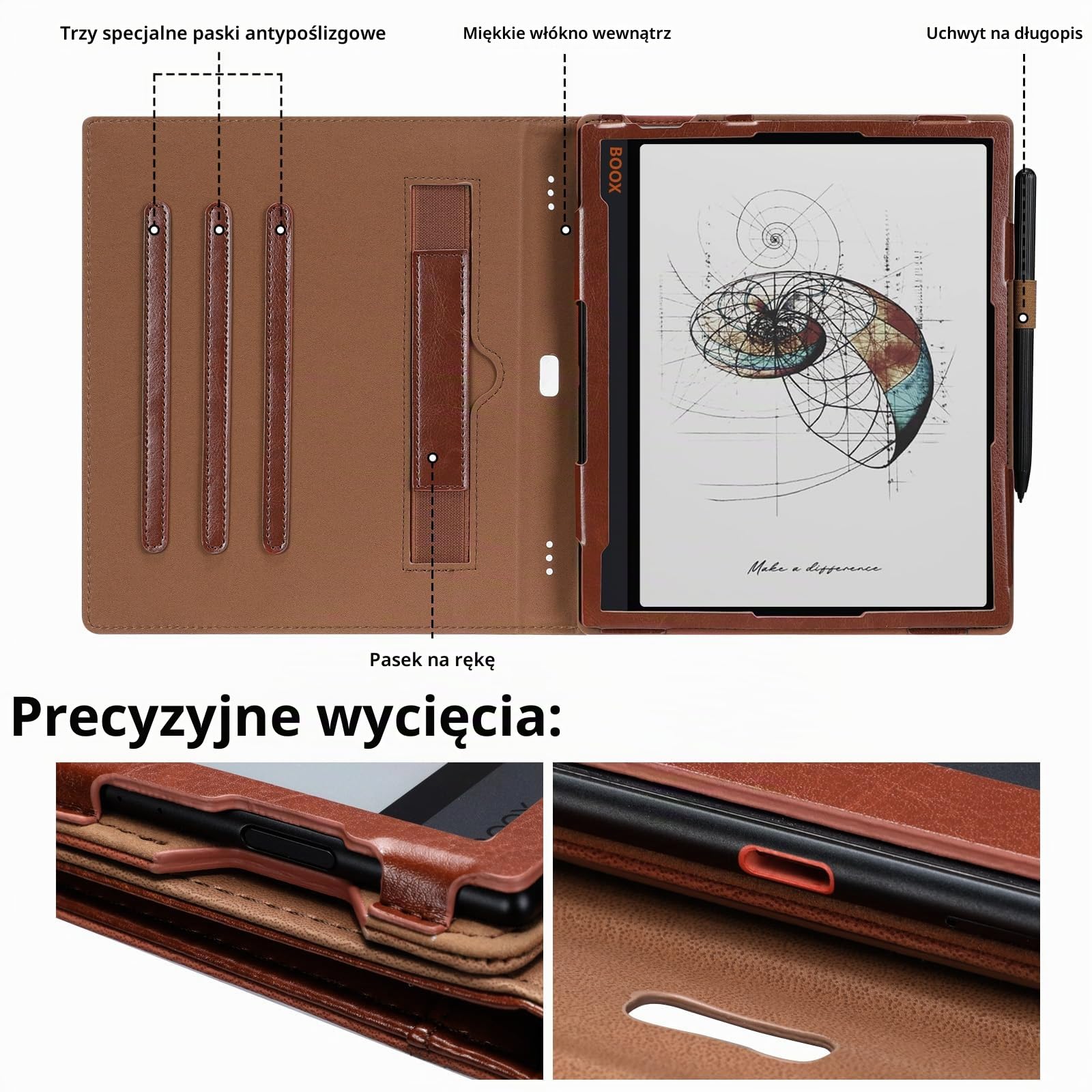 E NET-CASE Etui na Boox Note Air 5 C (2025)/Note Air4 C (2024)/Note Air3 C/Air3 B/W (2023), 360-stopniowy obrotowy futerał z uchwytem na długopis/pasek na rękę, automatyczne wyłączanie i włączanie