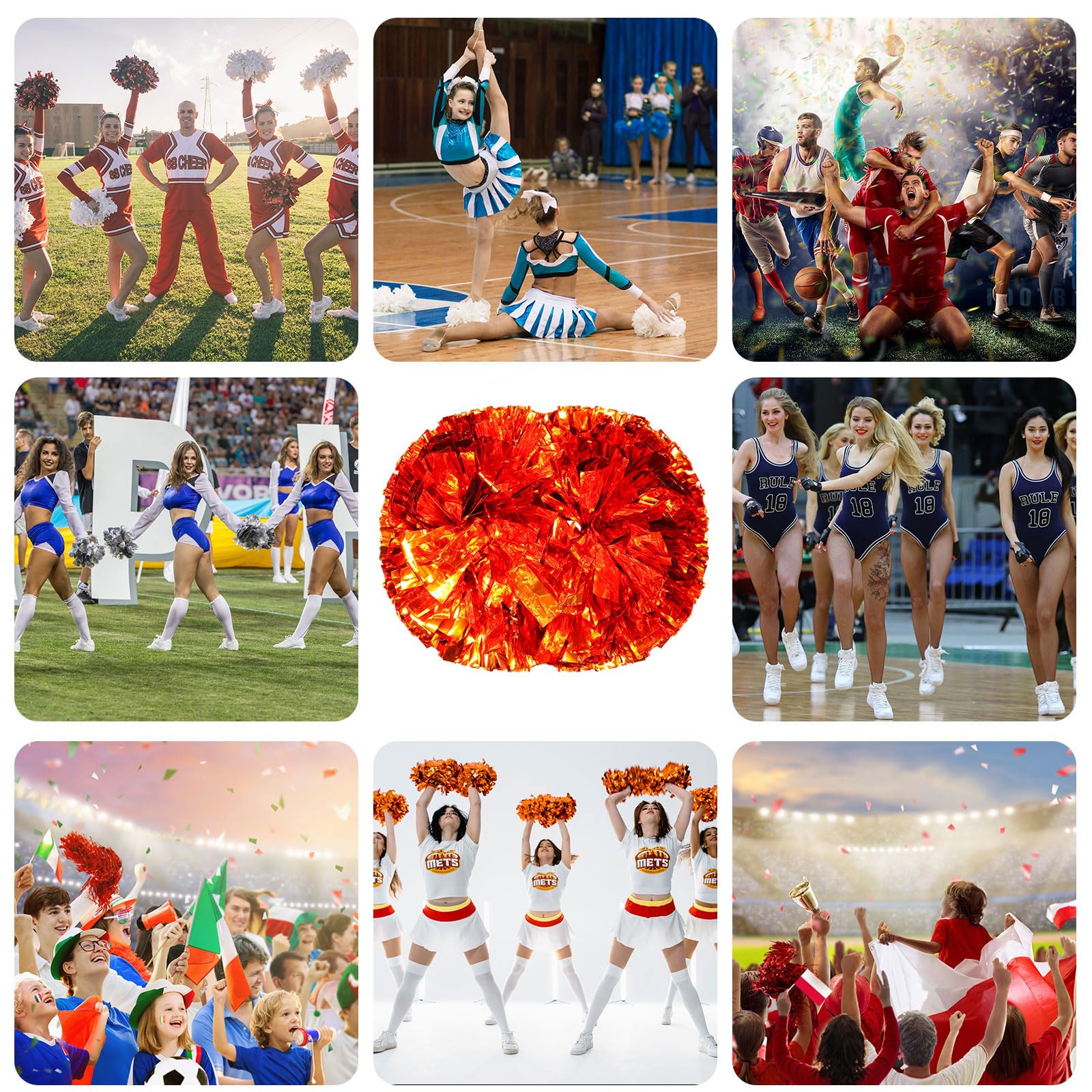 Pompony Cheer z uchwytem, ręczne pompony drużynowe cheerleaderek, do drużyny sportowej, gier duchowych, na imprezę taneczną, dla dorosłych, 10 szt. (brązowe)