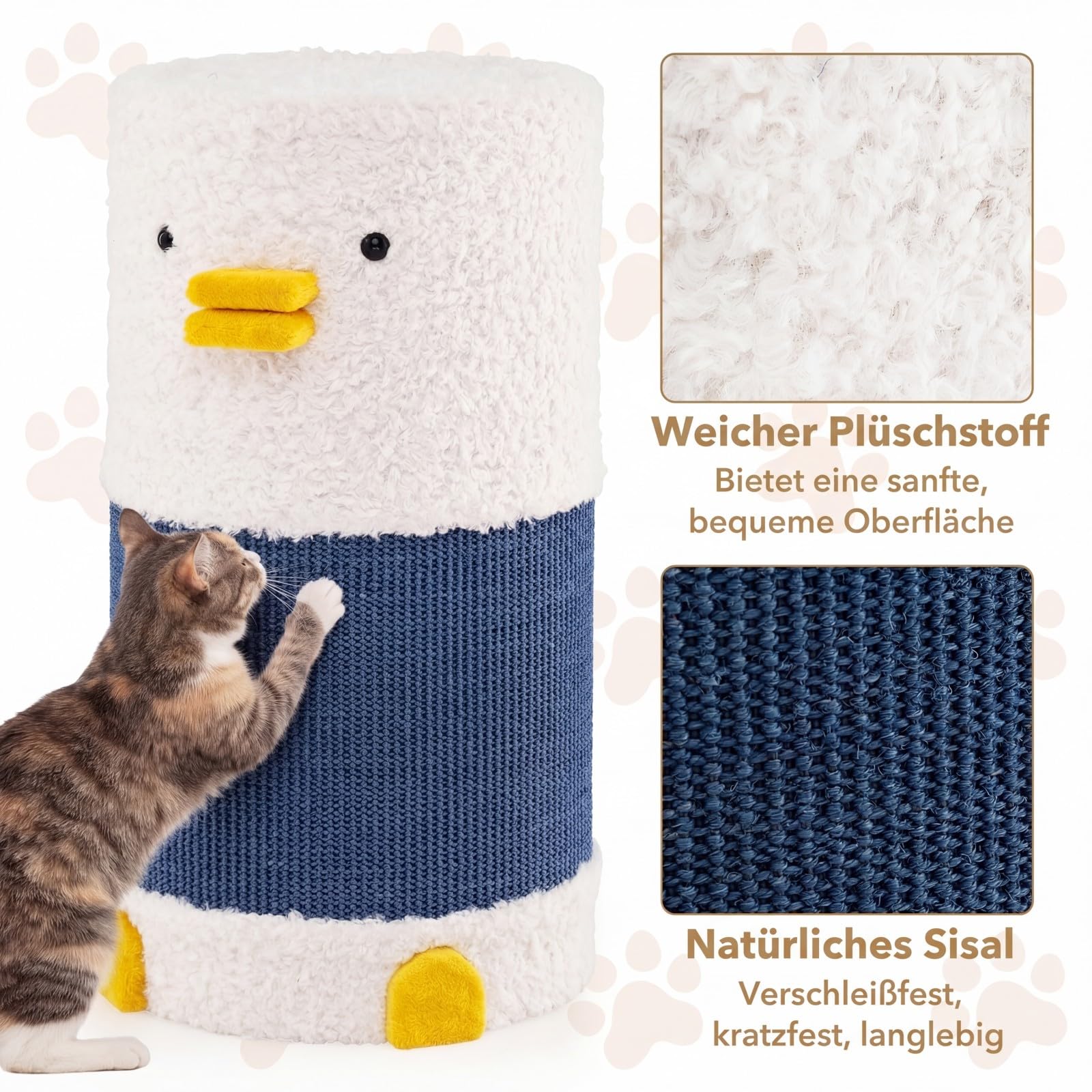 COSTWAY Kratztonne, Ø 35 cm, 66 cm hoch, Katzentonne mit Sisal-Kratzmatte, 2 Katzenhöhlen, Bett & Plüschrand, Kratzbaum für kleine und mittelgroße Katzen, Katzenbaum bis 15 kg, Blau