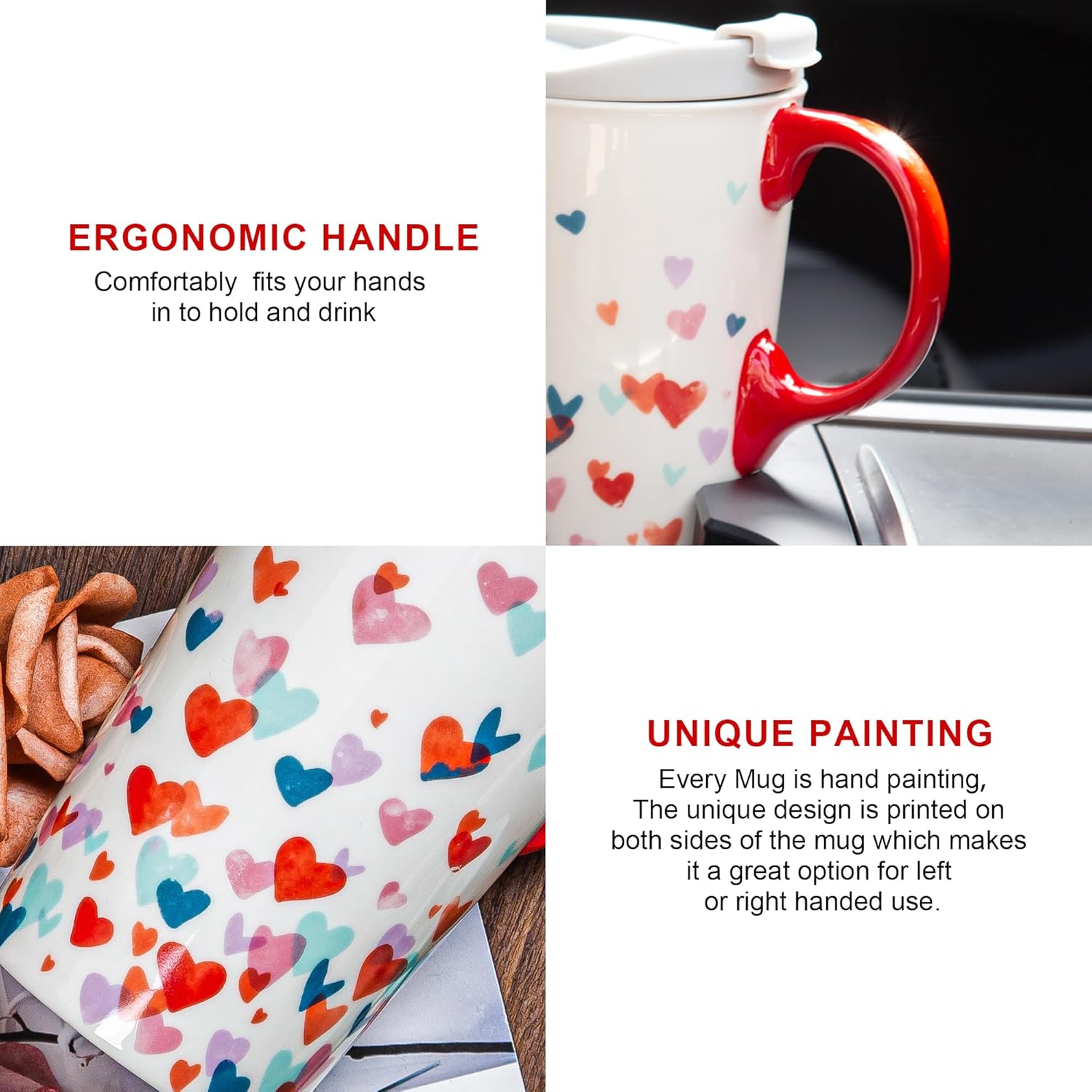 Topadorn 17oz Ceramic Travel Mug with Lid & Handle, Porcelain Coffee Cup with Gift Box, Dishwasher & Microwave Safe, Ideal for Daily Use, Commute & Valentine's Day Gifting - Image 5