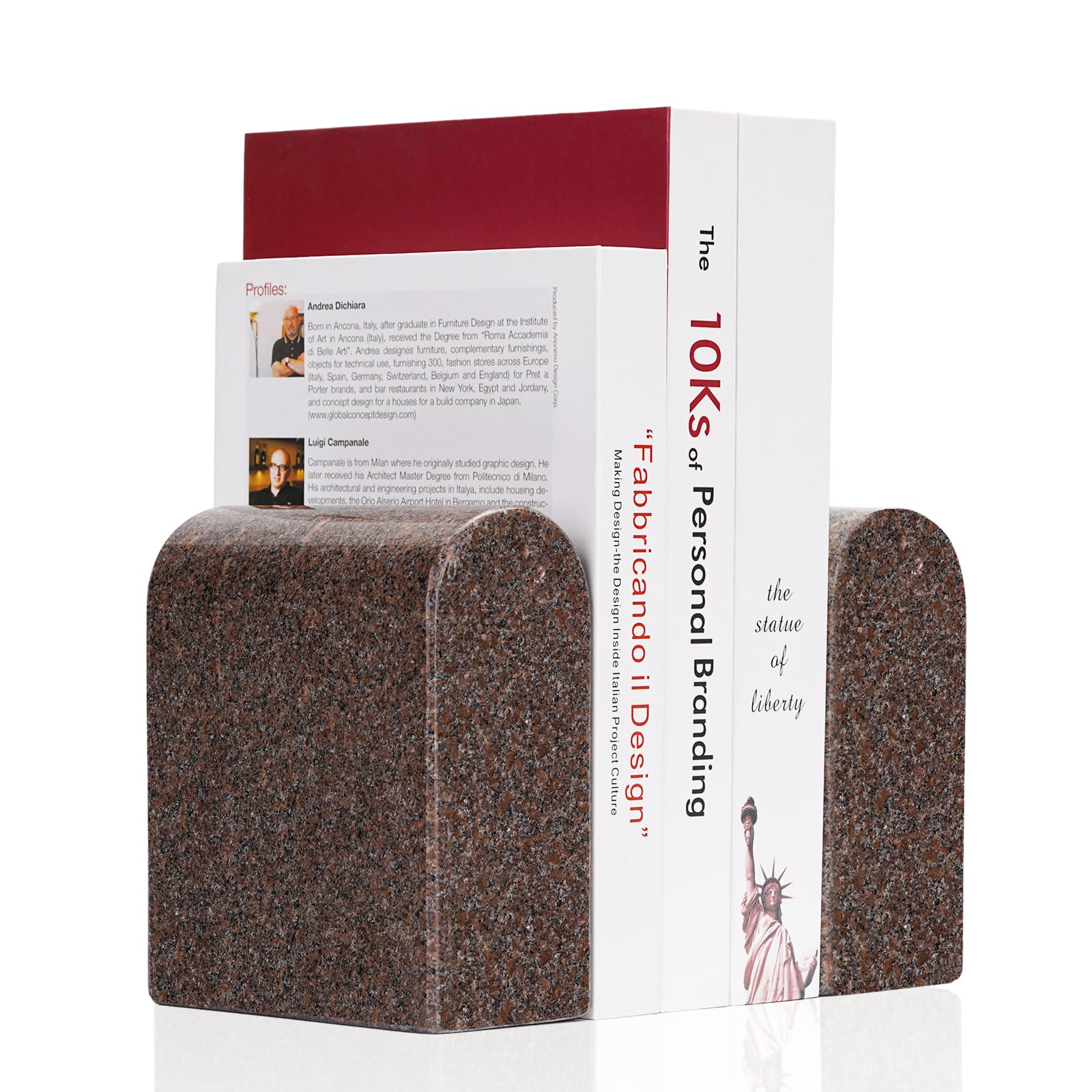 Koville Luxury Brazilian Marble Bookends for Shelves, Book Ends for Heavy Books, 13LBS Ultra Heavy Duty Book Holders, Triumphal Arch Bookends Bookshelf Decor for Movies/CDs/Video Games(Café Imperial)