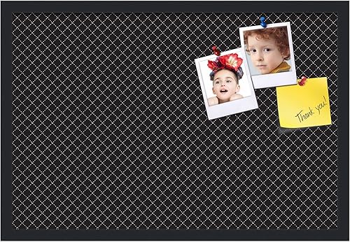 Miniatura 2 de Tablero de anuncios de corcho de 27 x 18 pulgadas. Este tablero decorativo enmarcado viene con patrón de diamante en diseño negro y negro satinado.