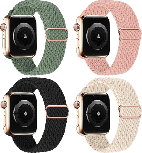 Paquete de 4 correas trenzadas Solo Loop compatibles con Apple Watch de 1.929 in 1.772 in 1.732 in 1.654 in para mujeres y hombres, correas disponible en Yaxa Costa Rica