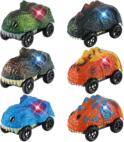 Miniatura 8 de Skylety Paquete de 6 piezas de repuesto de pista de carreras de dinosaurios con luces LED, funciona con pilas, accesorios de autos de dinosaurio que