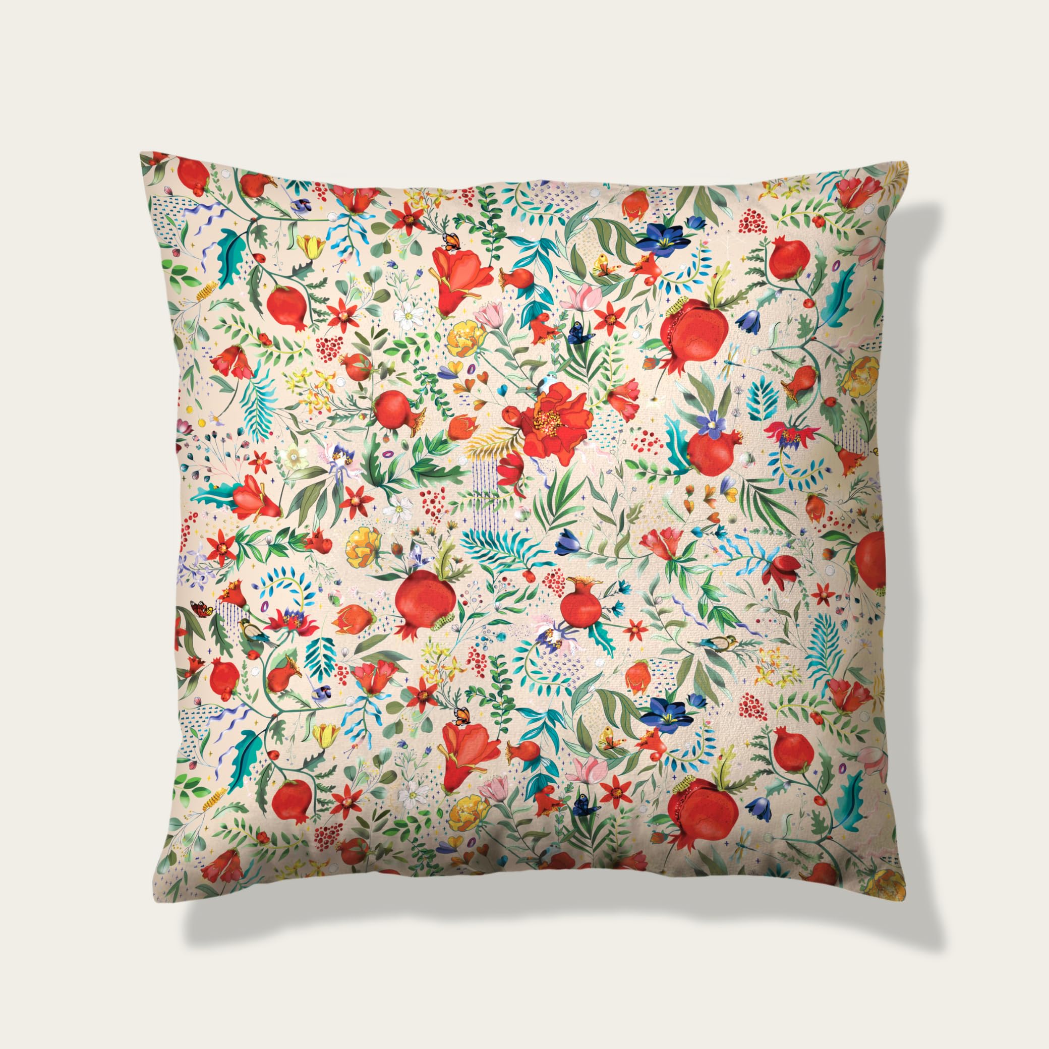Housse de coussin velours 50x50 cm motif jardin de grenades pour canapé