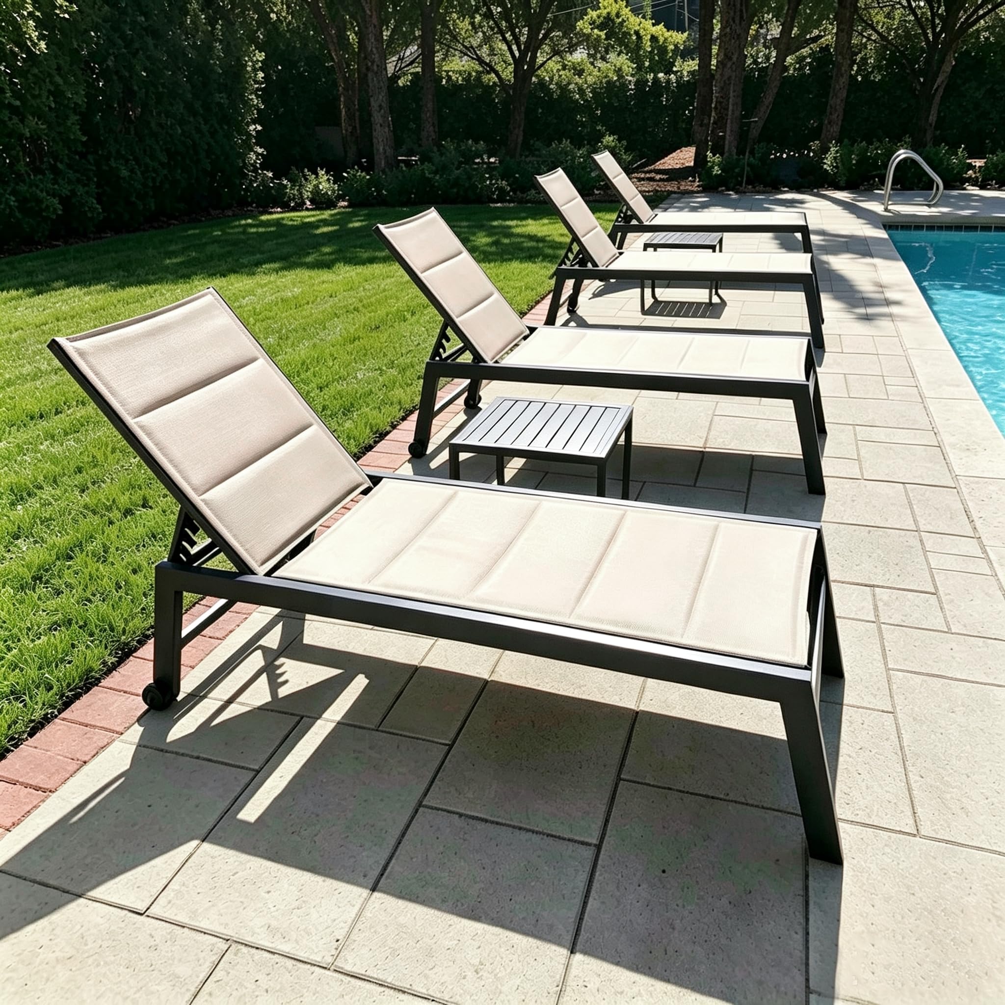 PURPLE LEAF Pool Lounge Chairs Set of 4 with Sponge, Easy Move, Beige