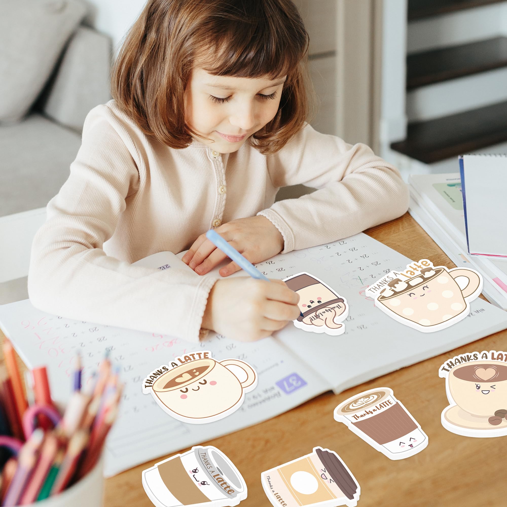Xqumoi 30 Pack Thanks A Latte Sticky Notes - Coffee Cup Self Sticky Notepad Thank You Gift Latte Lover Self-Adhesive Writing Memo Pad for Barista Office School Supplies Party Favor Goodies Bag Fillers