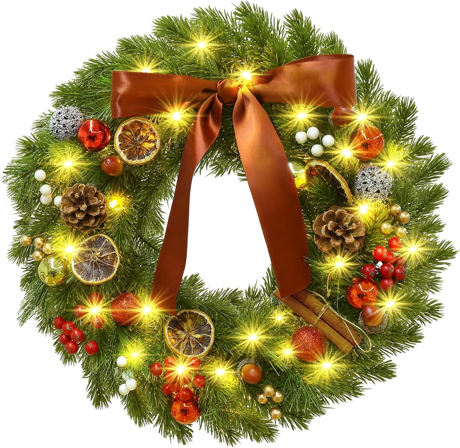 GlobaLink Weihnachtskranz 40cm Batterie mit 40 LEDs, Türkranz Weihnachten Warmweiß 8 Modi, Weihnachtsdeko Innen mit LED Beleuchtung für Haustür, Wand, Fenster, Wohnzimmer, Schlafzimmer Treppengeländer