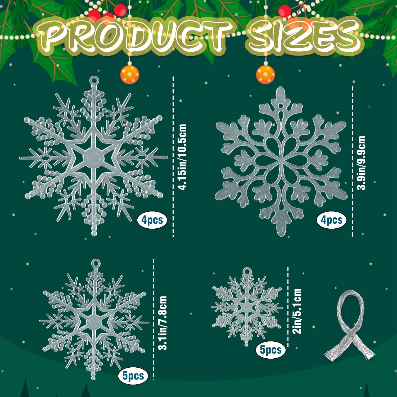 18 peças de enfeites de floco de neve de Natal para pendurar flocos de neve com glitter de plástico para decorações de árvore de Natal de inverno, tamanho variável de flocos de neve artesanais 18 peças de enfeites de floco de neve de Natal para pendurar flocos de neve com glitter de plástico para decorações de árvore de Natal de inverno, tamanho variável de flocos de neve artesanais