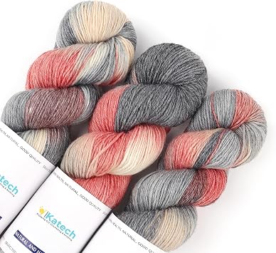 Katech Wool Yarn for Crocheting- 3 Pack 10.58oz/300g Cashmere Yarn- 52% Wool, 10% Cashmere, 38% Polyester, DK Weight Yarns #3-885 Yards Hand Dyed Yarns for Knitting Socks Blanket Shawl-Black Red