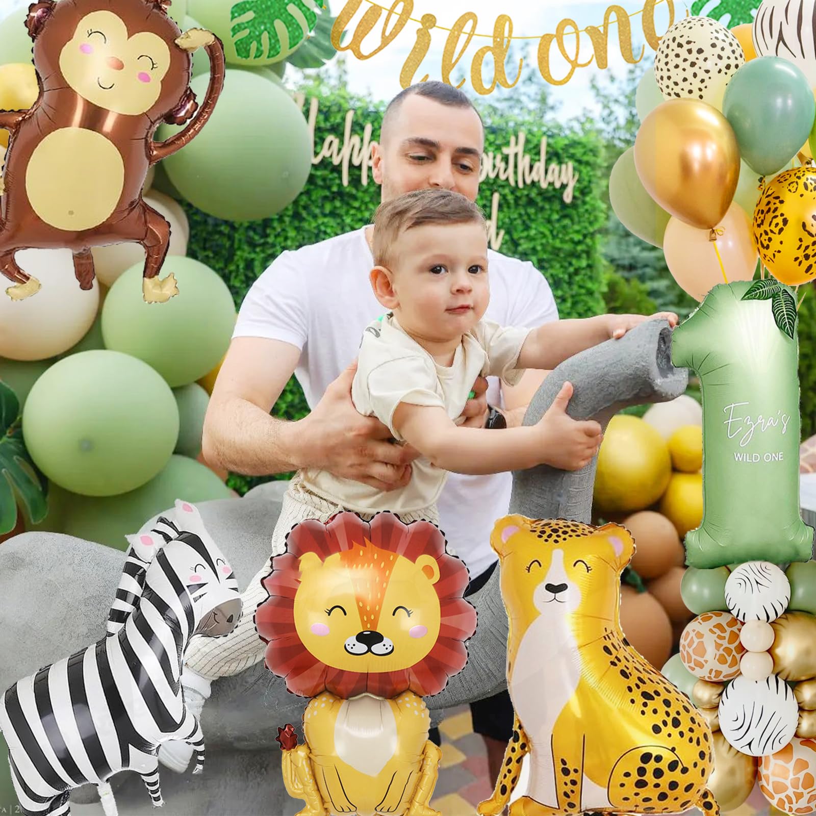 Wild One Decorazioni Compleanno 1 Anno, Palloncini Animali Giungla Compleanno 1 Anno Bimbo, Primo Bimbo, Kit Palloncini Giungla Compleanno Festa per Ragazzi Ragazza.
