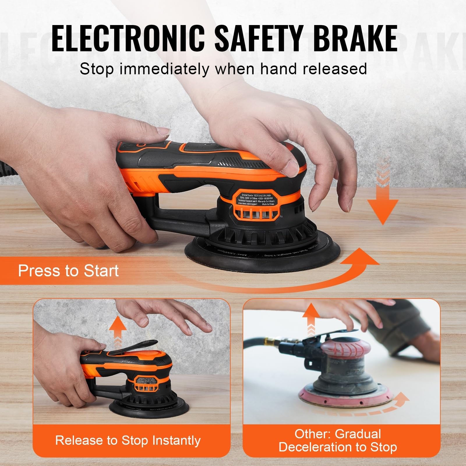 Szlifierka mimośrodowa 350 W bezszczotkowa, 10000 PRM, 6-stopniowa, elektryczna szlifierka oscylacyjna do szlifowania detali w drewnie