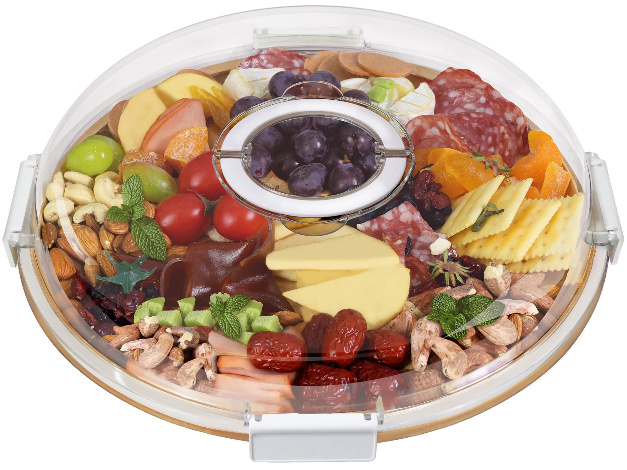 Renmxj Large Round Charcuterie Boards with Lid, Cheese &amp; Serving Tray