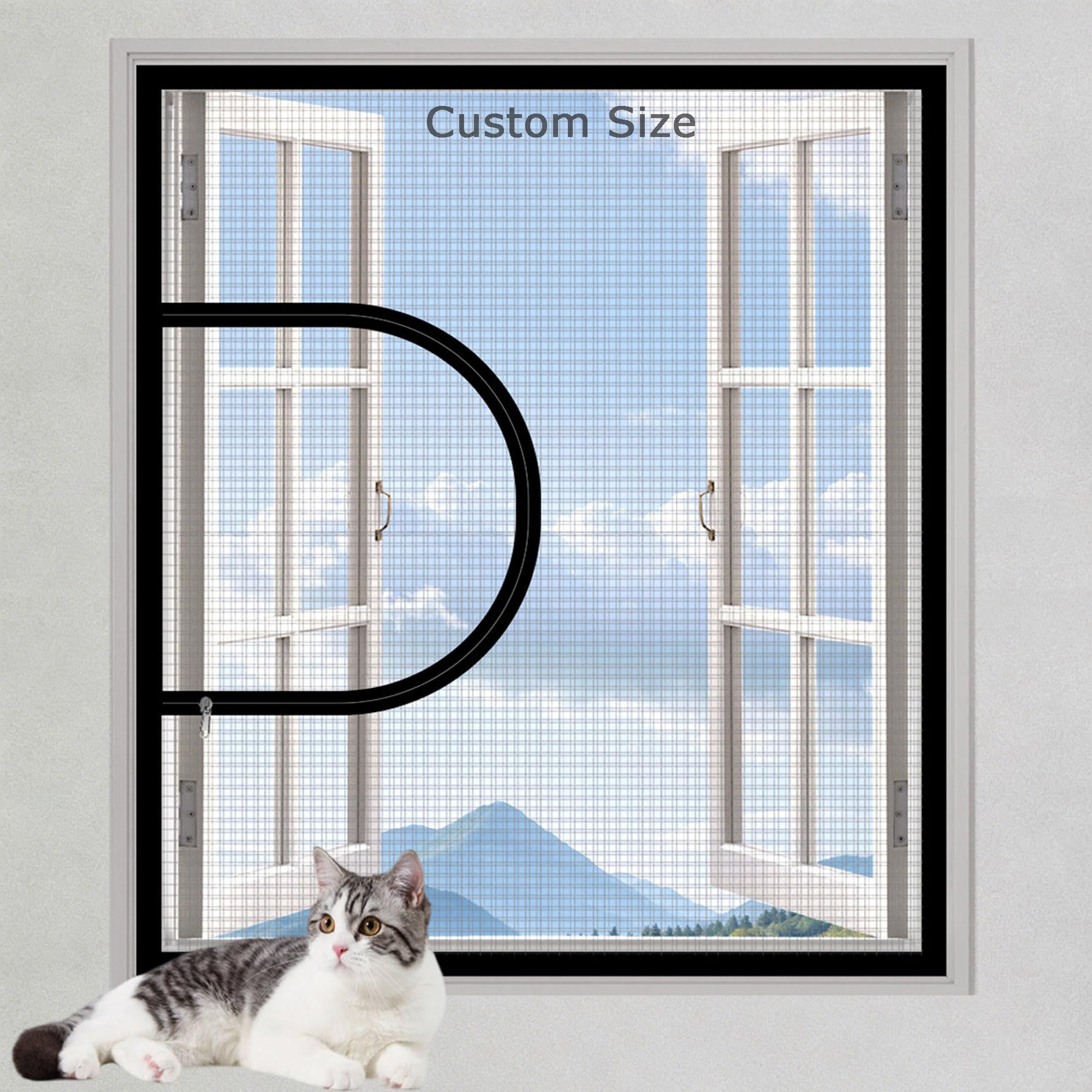 Xieminle White Sticky Tape, White Mesh Custom Size Window Screen Mesh, Fly Screen Mosquito Insect Bug Window Net, Cat Safety Mesh For Balcony, Self-Adhesive Netting With Zipper, Easy Installation