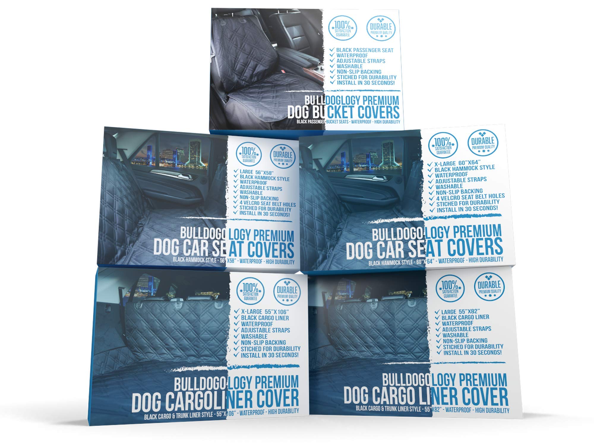 Bulldogology Premium Front Seat, Back Seat, and Cargo Liner Cover Bundle (Large, Black)