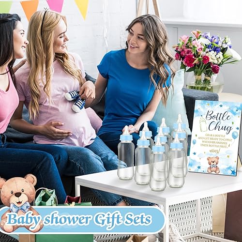 Miniatura 5 de TrelaCo Cool Baby Shower Games Bottle Chug Sign Wooden Blue Bear Theme Gift Sets Gender Reveal Party Favors y 12 piezas Baby Shower Favor para