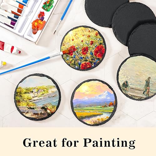 Miniatura 9 de MAPRIAL 48 posavasos de pizarra a granel, posavasos negros de 4 pulgadas para bebidas, 24 posavasos cuadrados naturales y posavasos redondos de