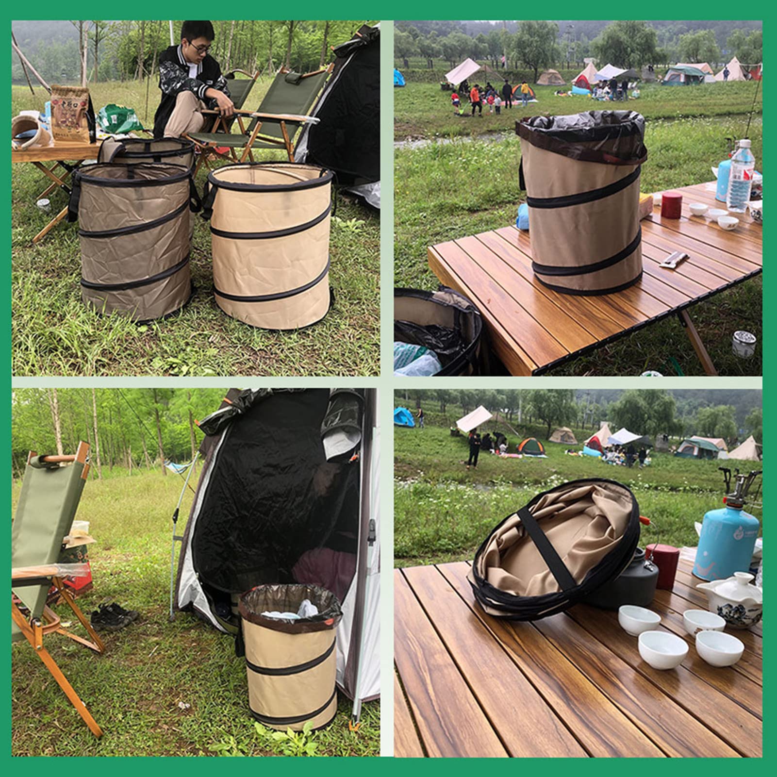Tissting Bolsas de Basura Sacos de Jardín, 38L 34cm Saco de Jardín Tela Oxford Bolsa Jardin Plegable Bote de Basura para Acampar para Hojas, Restos de Poda y Residuos de Plantas Verde Militar