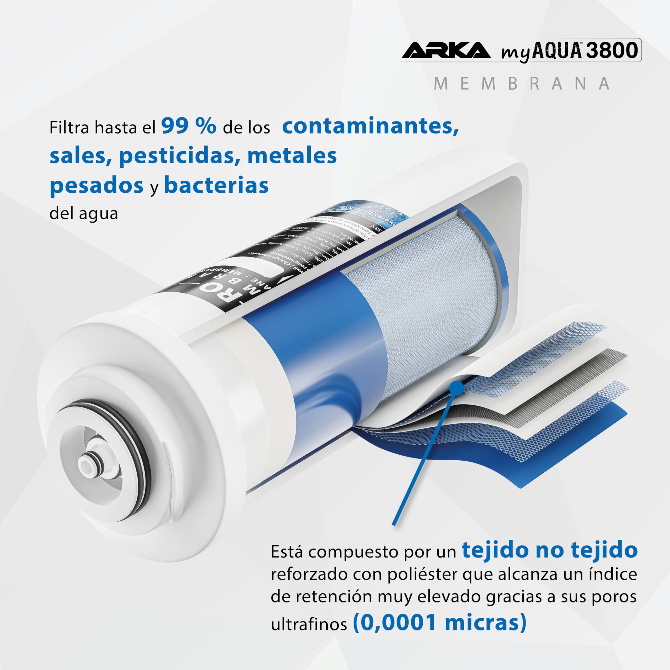 Sistema de ósmosis inversa 3800 l/día – ARKA myAQUA 3800 – elimina 99 % impurezas, sales y bacterias – filtro de agua para hogar & acuario – set completo con indicador LED inteligente