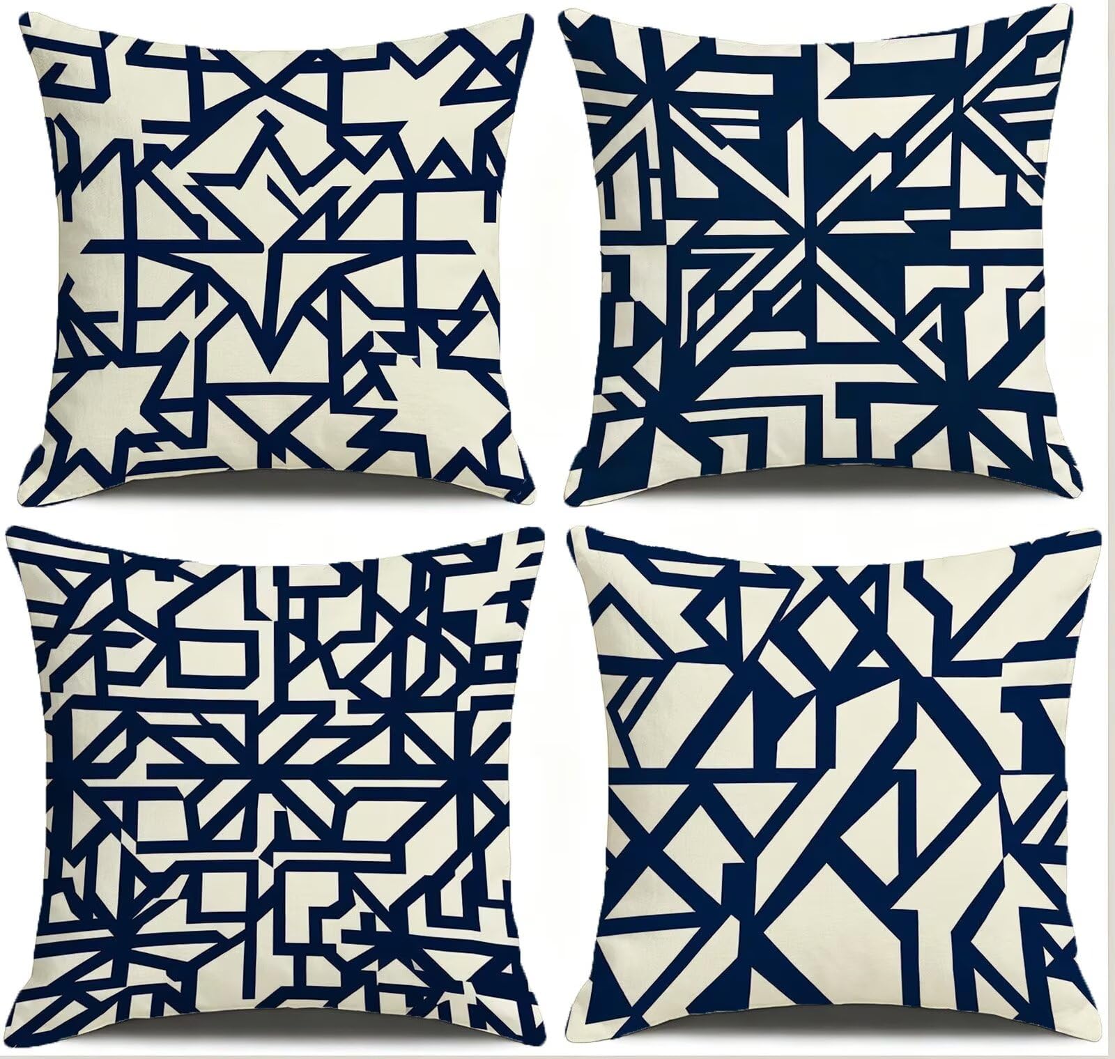 Blu Federe Cuscini Divano 60x60cm, Cuscini da Esterno Set de 4, Cod-114 | Lin Copricuscini Decorativi Letto Arredo, per Letto, Soggiorno, Giardino, Esterno, Casa Decorazione Set di 4 Linea