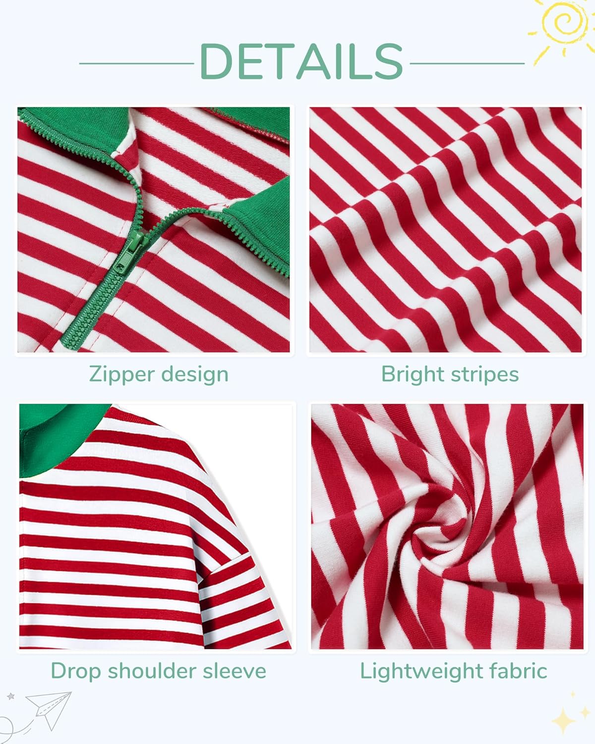 Girls Outfits 2 Piece Stripe Flip Collar Zipper Sweatshirt and Pants Set 5-12Y - Image 3