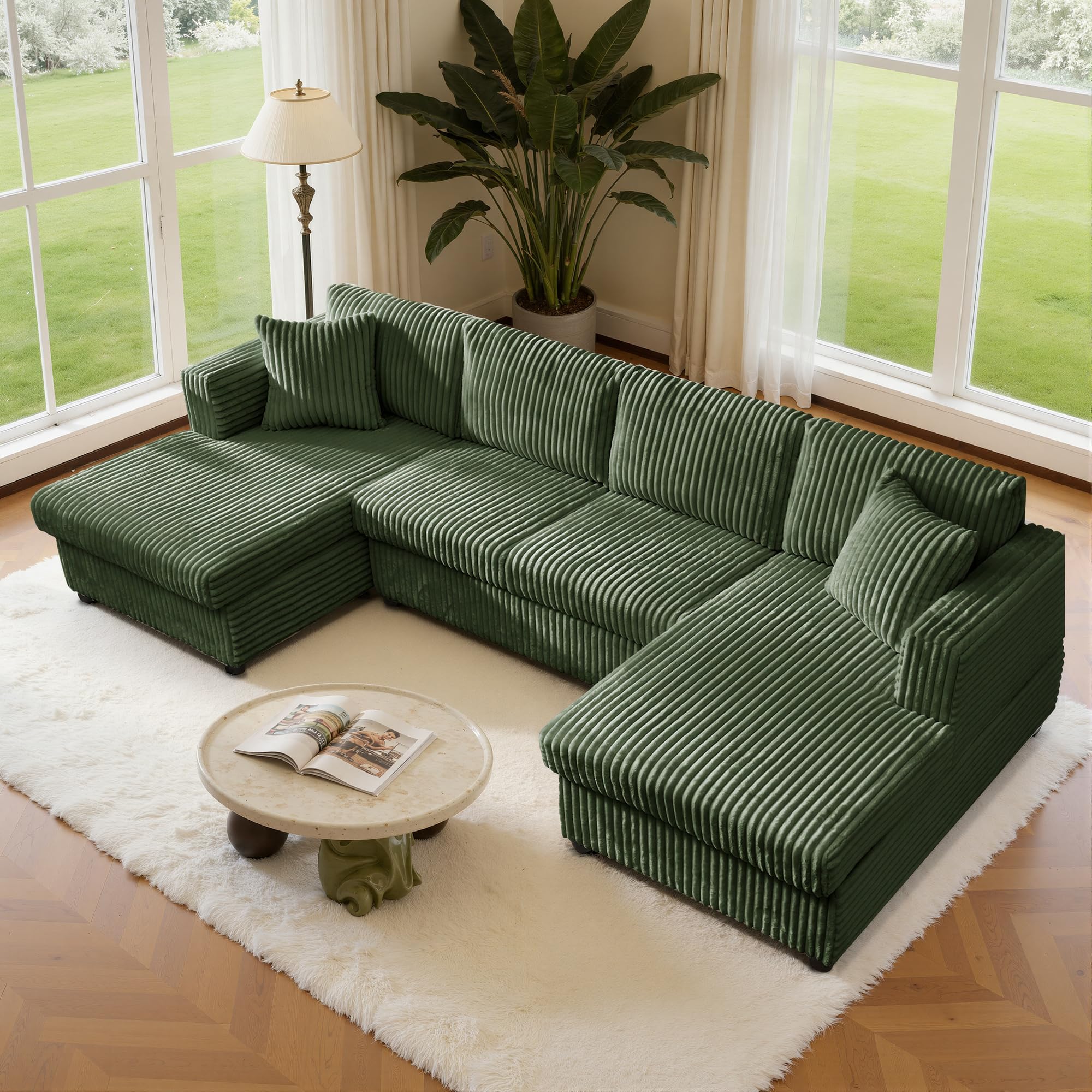 123" u-shaped modular sectional sofa, two l-shape chaise with 2 cloud couch sectional with two pillows, couches for living room (green)( incomplete one box only)